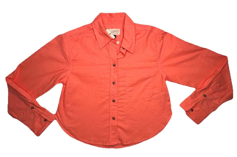 Women's Long Sleeve Button Down Cropped Shirt Universal Thread Coral Size S